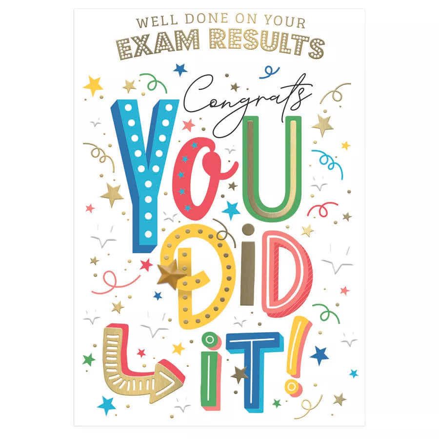 Set of six Prelude C50 congratulation exam result cards featuring colorful designs and space for personalized messages.