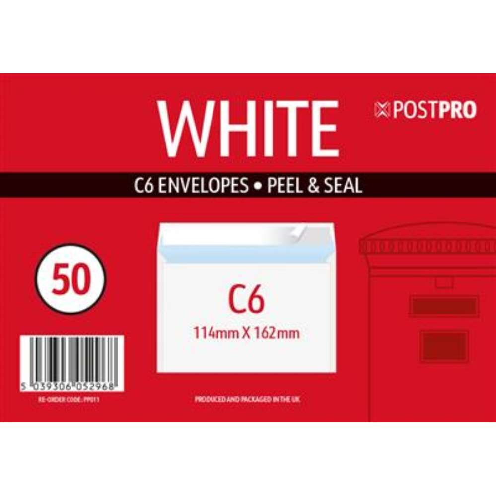Post Pro Peel & Seal Envelopes C6 114x162mm 50pk