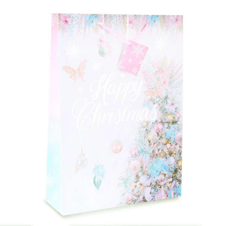 Gift Bag Happy Christmas Pink Large Portrait 12pk