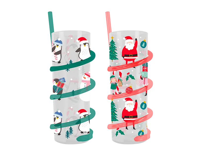 Christmas Tumbler W/Straw 2pk