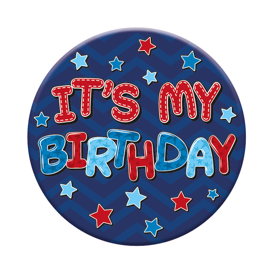 Six small birthday-themed badges by Tiger Feet featuring open designs, perfect for celebrations and party accessories.