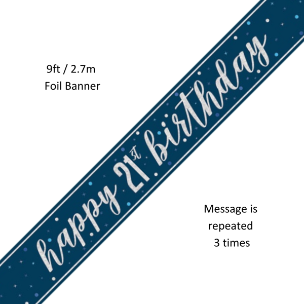Unique Banner Blue Glitz Age 21 9ft