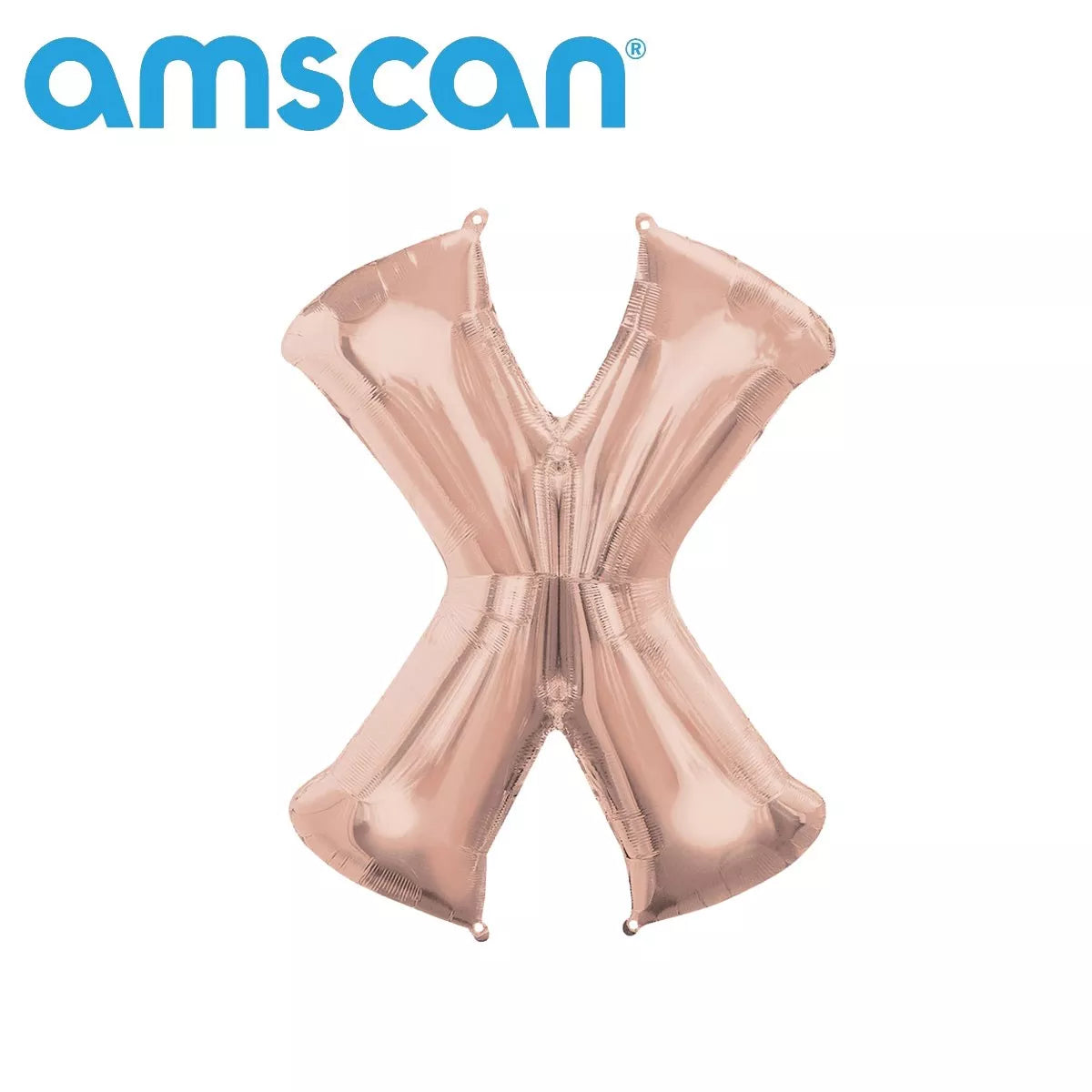 Anagram rose gold foil balloon in the shape of the letter X, 16-inch size, with shiny metallic finish.