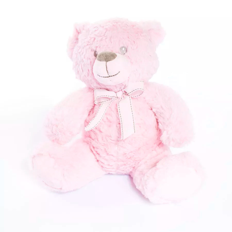 Pink Tiger Feet soft toy bear with a bow, 28cm, plush and cuddly for children.