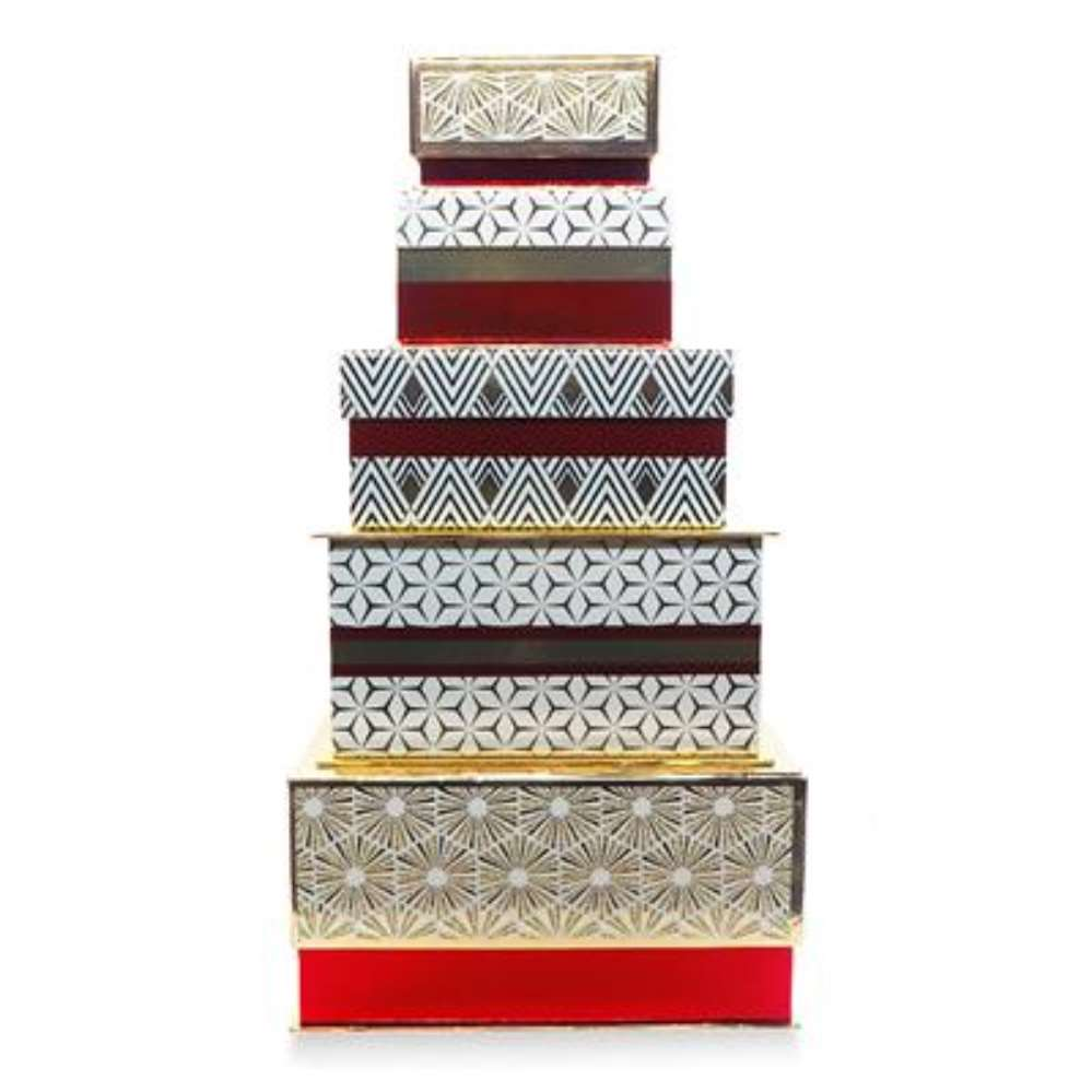 Gift Box Set Of 5 Red & Gold