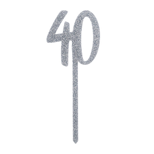 Silver Glitter Acrylic Age 40 Cake Topper