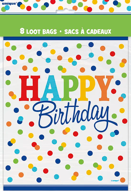 Unique Loot Bags Rainbow Polka Dots 8pk
