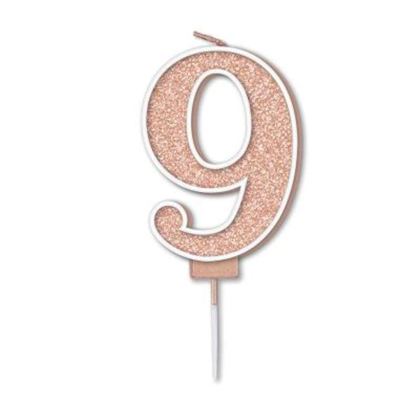 Oaktree Party Candle Number 9 Rose Gold 7.5cm