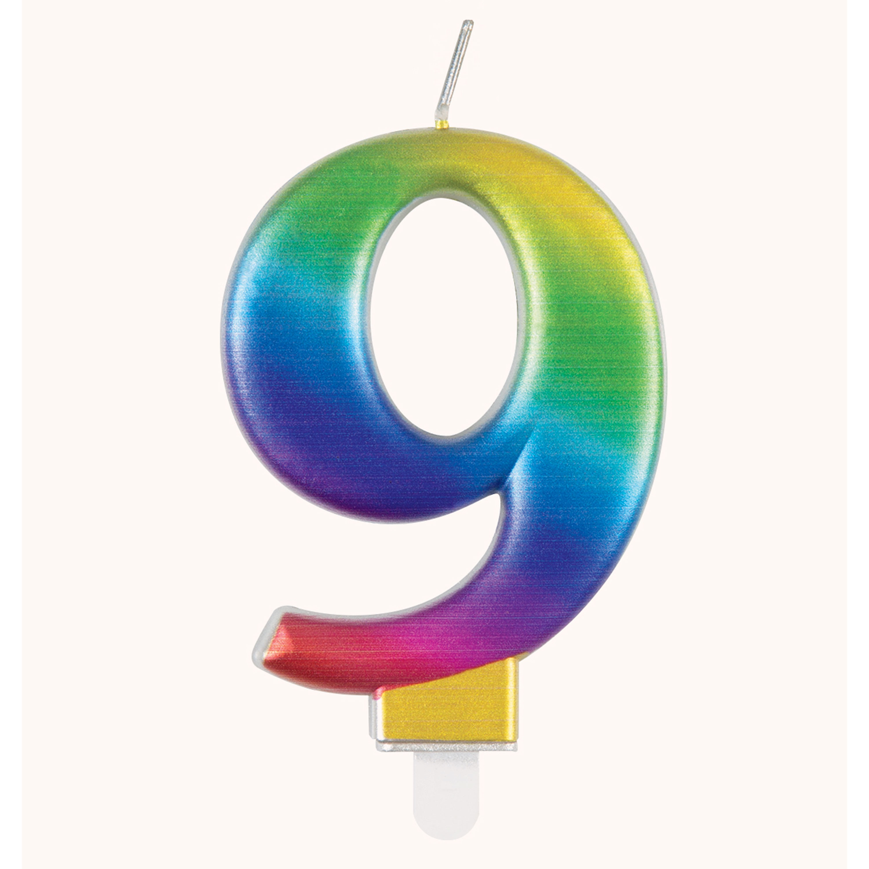 Unique Party Candle Number 9 Metallic Rainbow