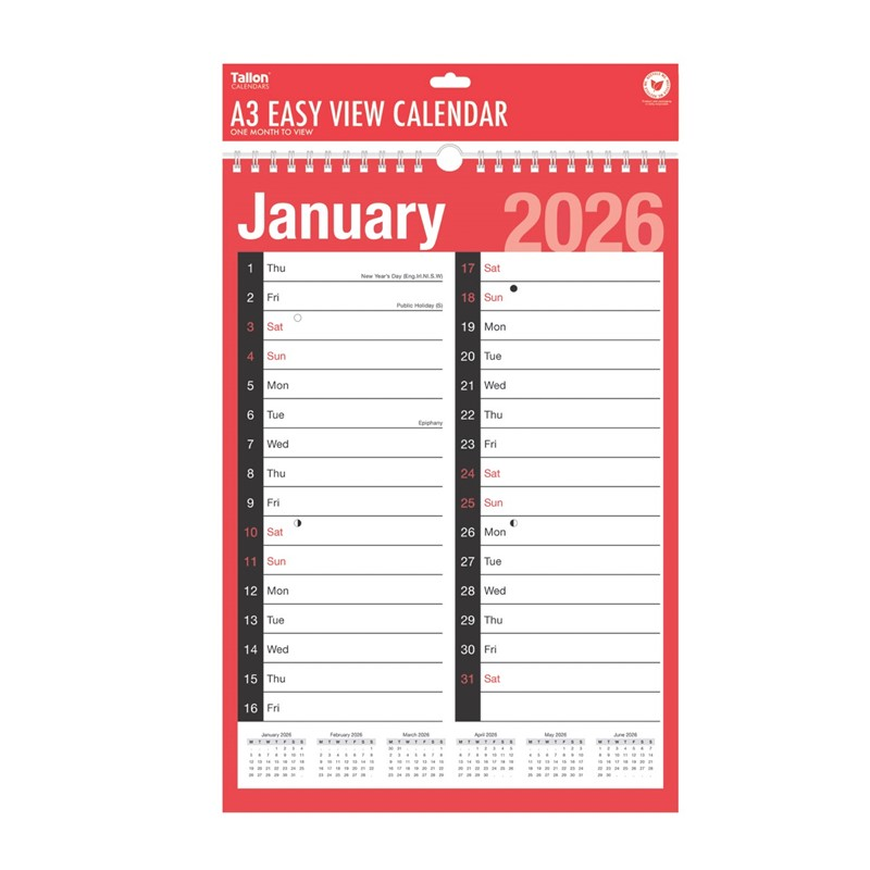 Calendar MTV A3 Red & Black 2027 12pk