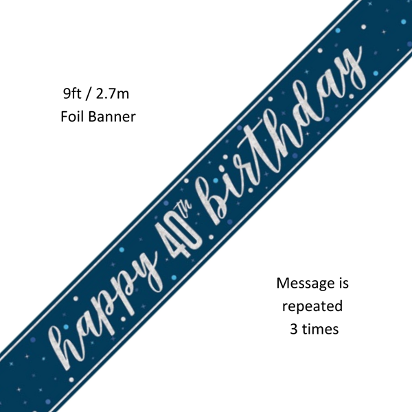 Unique Banner Blue Glitz Age 40 9ft