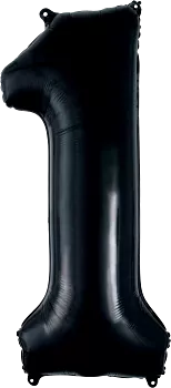 Black 34-inch Anagram foil balloon shaped as the number 1, perfect for celebrations and party decorations.