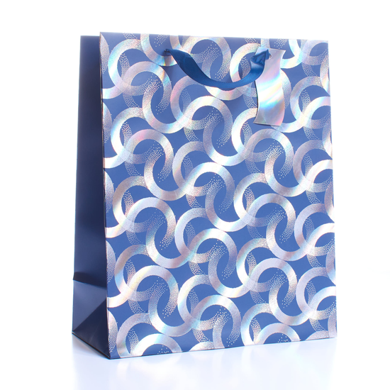 Gift Bag Blue/Silver Pattern Medium 6pk