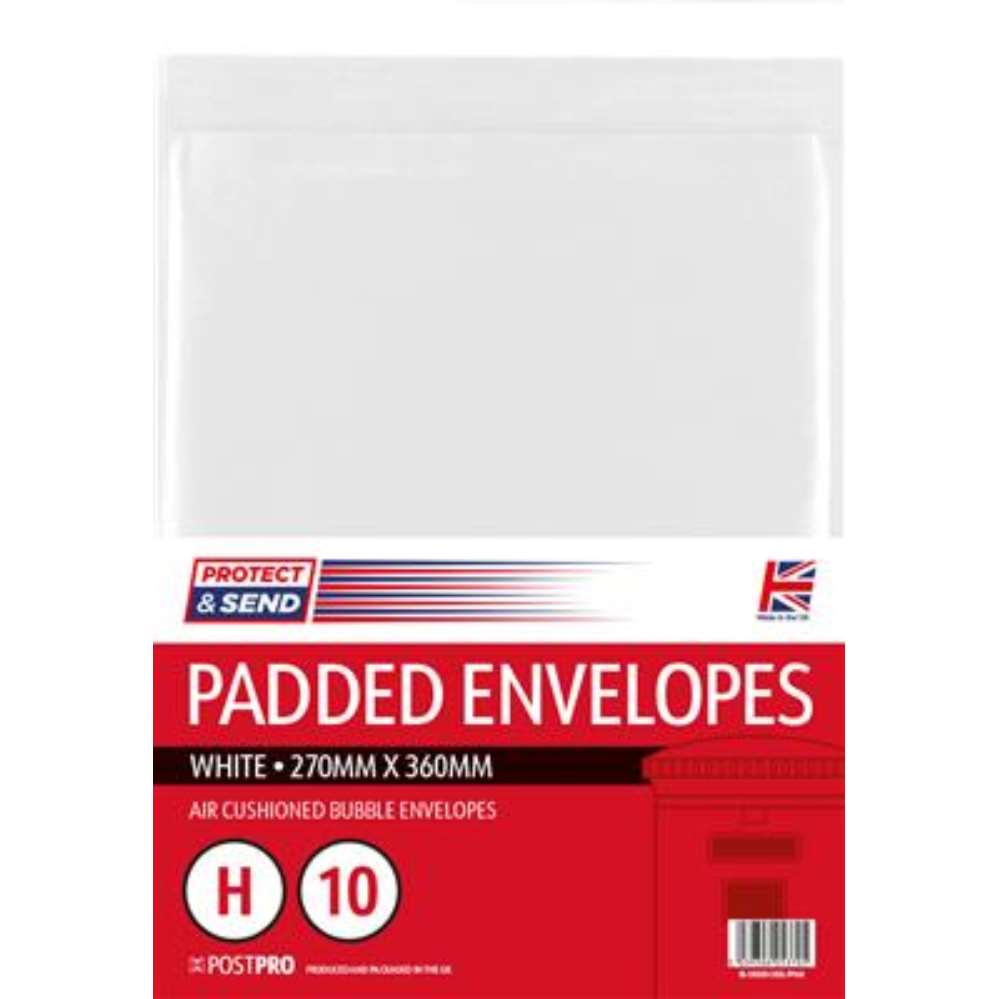 10pk Padded Envelopes Size H 270x360mm White
