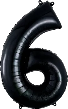 Black 34-inch Anagram foil balloon shaped as the number 6, shiny and reflective, perfect for celebrations and special events.