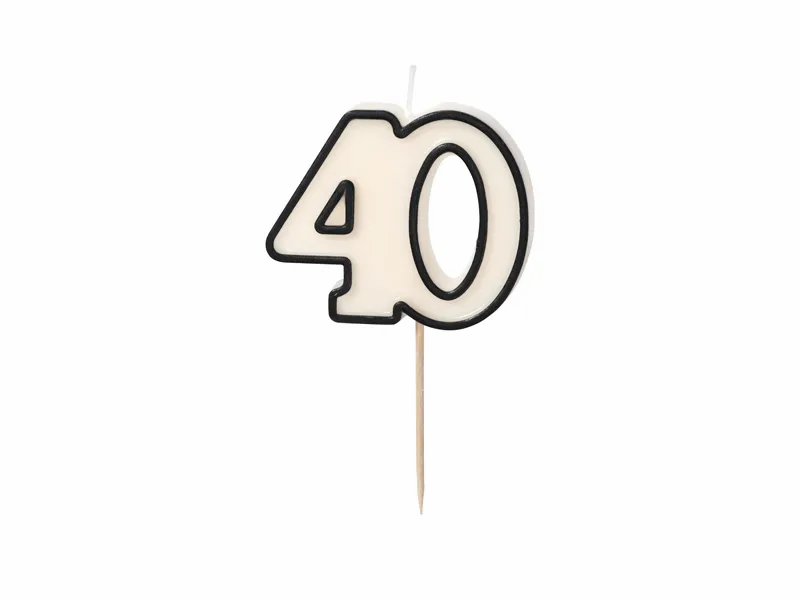 PartyDeco Party Candle Age 40 White 5.5cm
