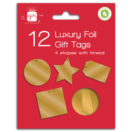 IG Design Group 12 Pack Gift Tags Foiled Gold