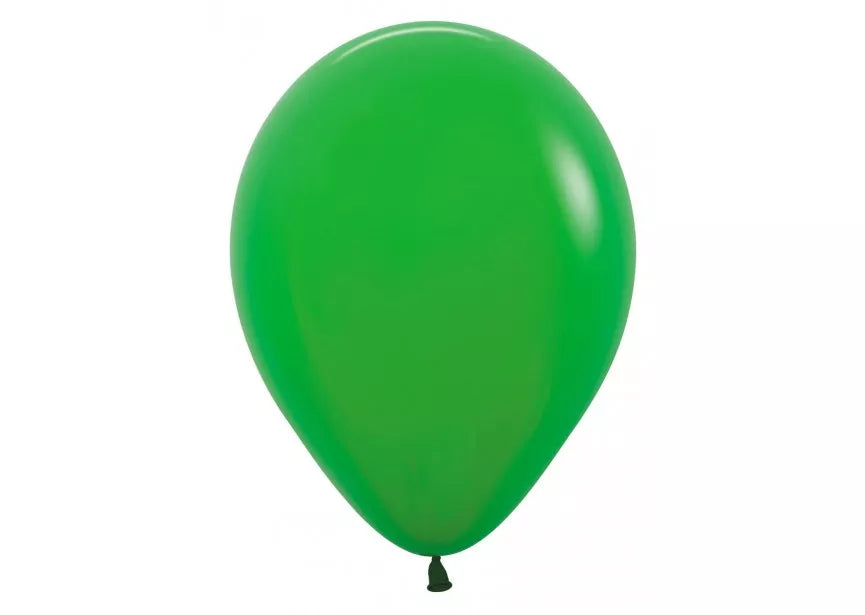 Sempertex Fashion Shamrock Green 12-inch latex balloons for decoration, shown in a 12-pack, vibrant green color.