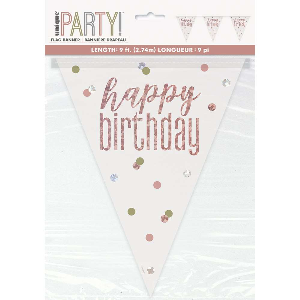 Unique Glitz Rose Gold Birthday Flag Banner 9ft