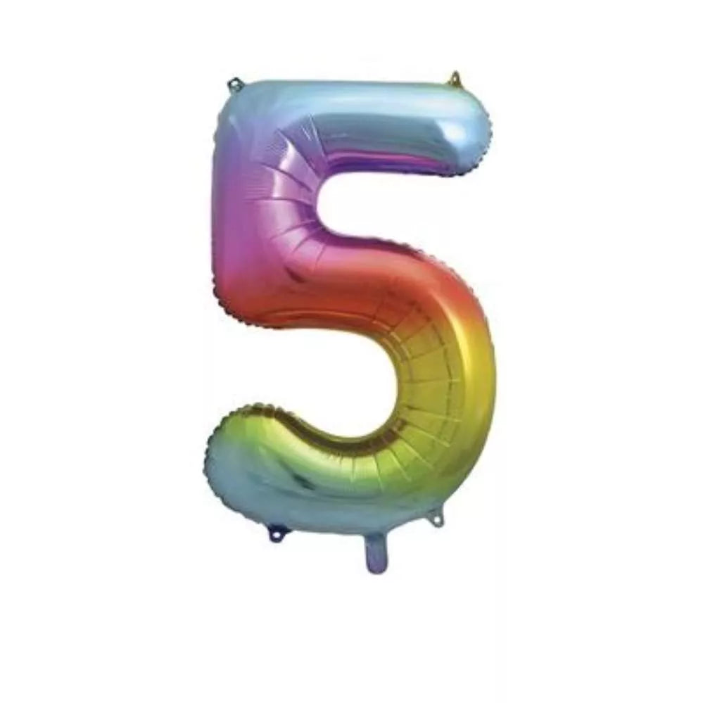Unique Foil Balloon Rainbow 34" Number 5