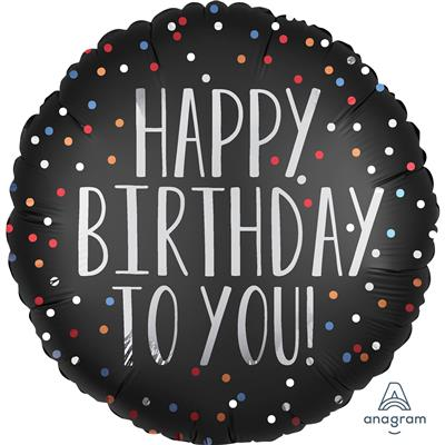 Anagram Foil Balloon 18" Round Birthday Satin Dots