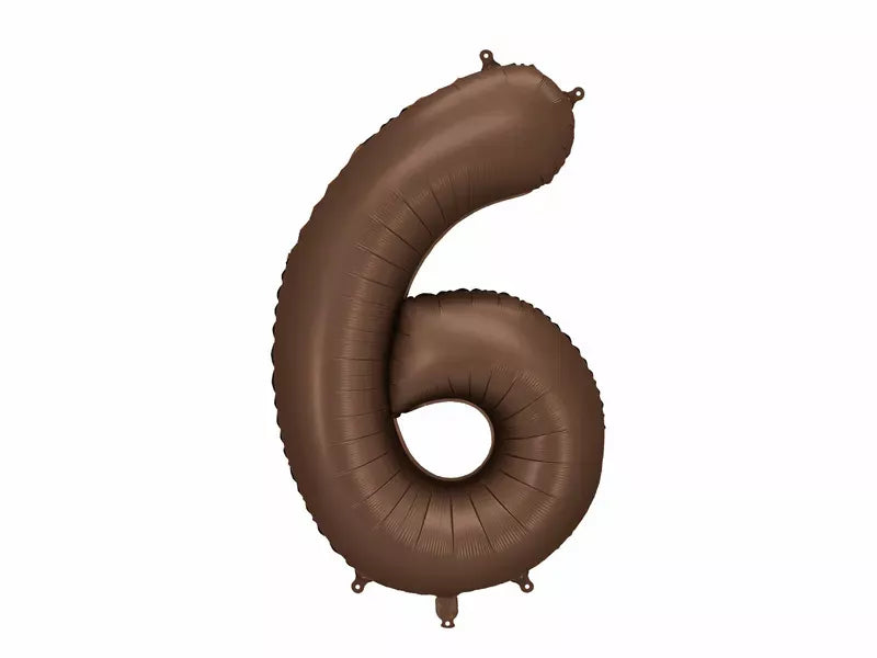 PartyDeco foil balloon in satin mocha, 34-inch number 6, with shiny metallic finish and festive design for celebrations