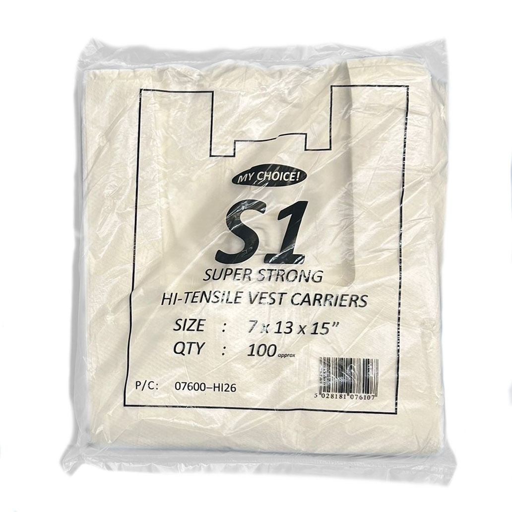 Magnum 100 Pack Carrier Bag White 7x13x15