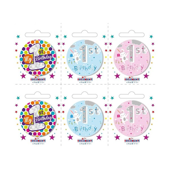 Small 1st Birthday Badges 6pk