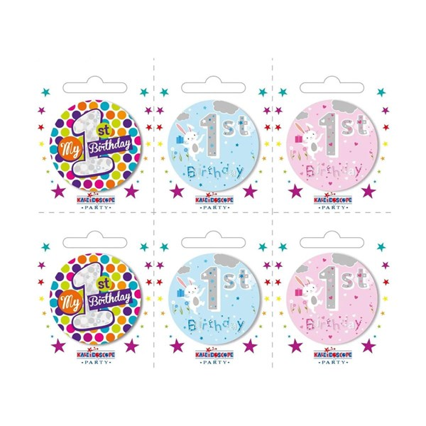 Small 1st Birthday Badges 6pk