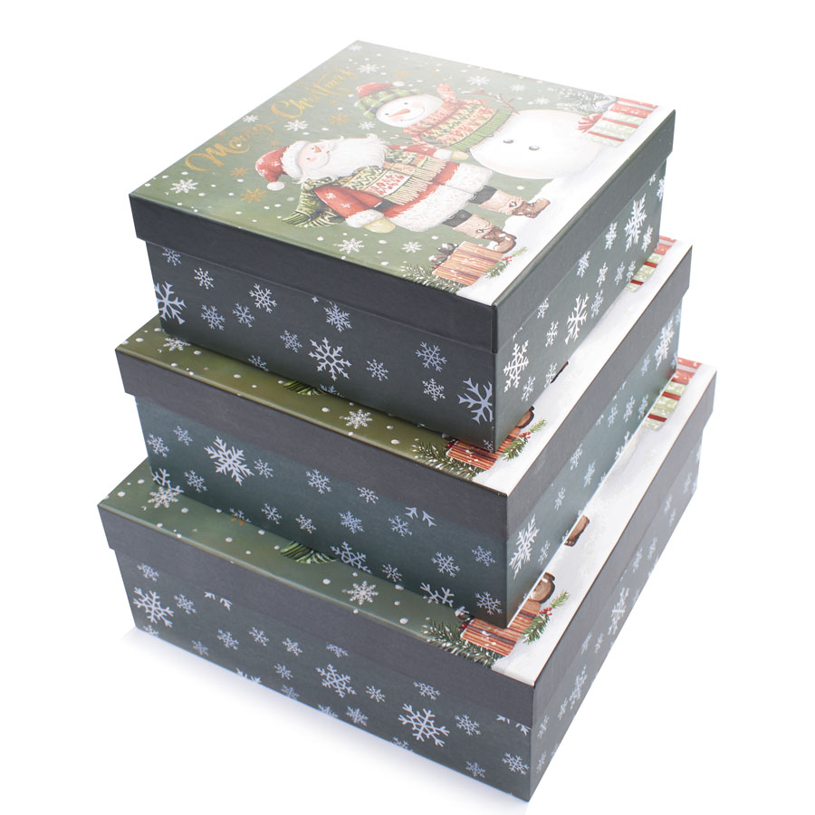 Santa & Snowman Gift Boxes Large Set Of 3