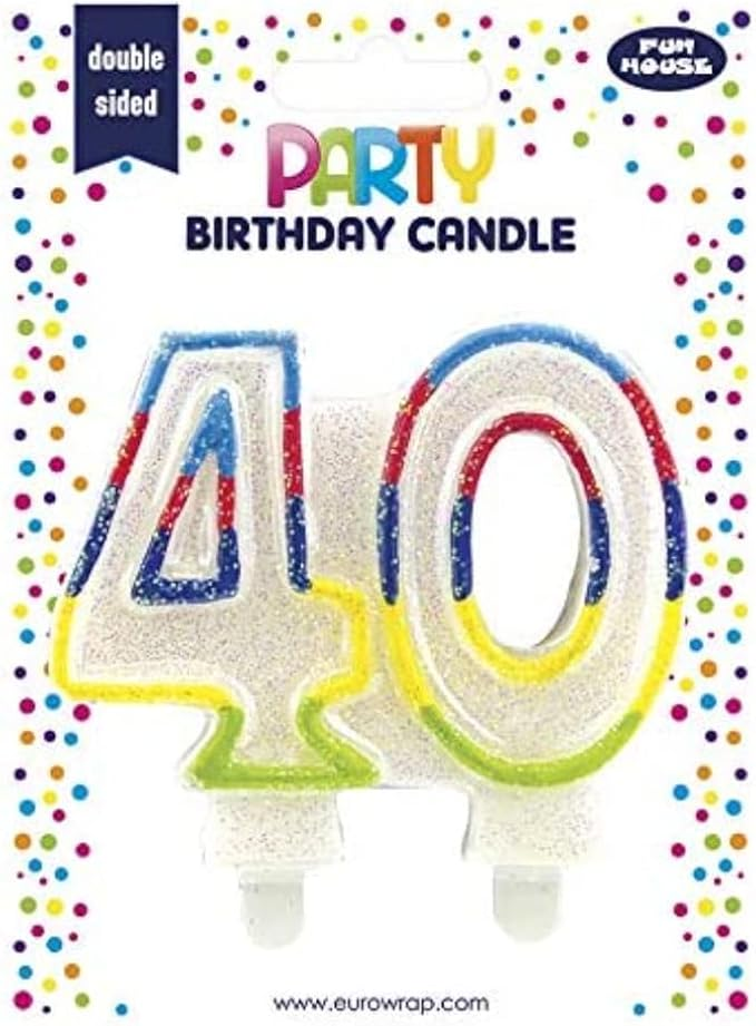Eurowrap Party Candle Age 40 Rainbow Glitter