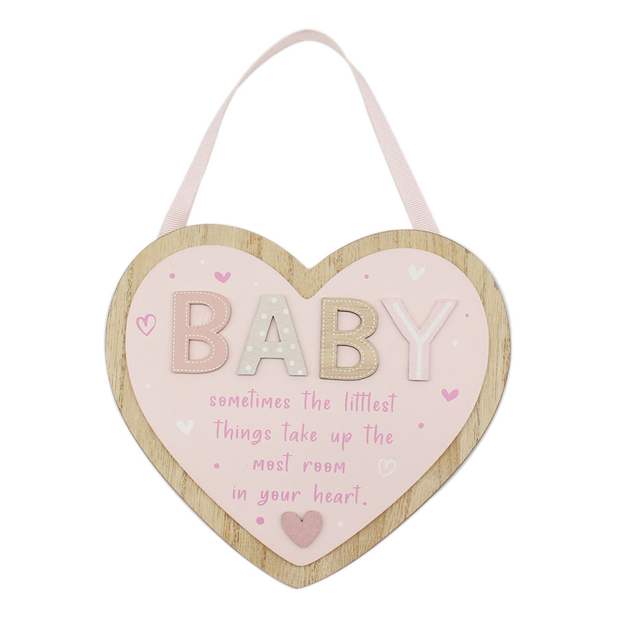 Baby Hanging Heart Plaque Pink