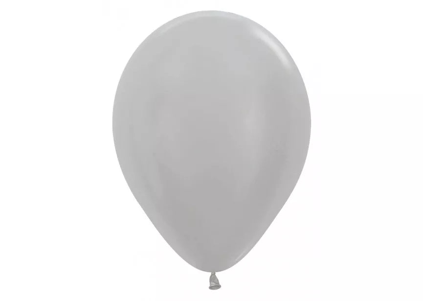 Sempertex 12-pack pearl silver latex balloons, 12-inch size, ideal for decorating events with elegant silver balloons.