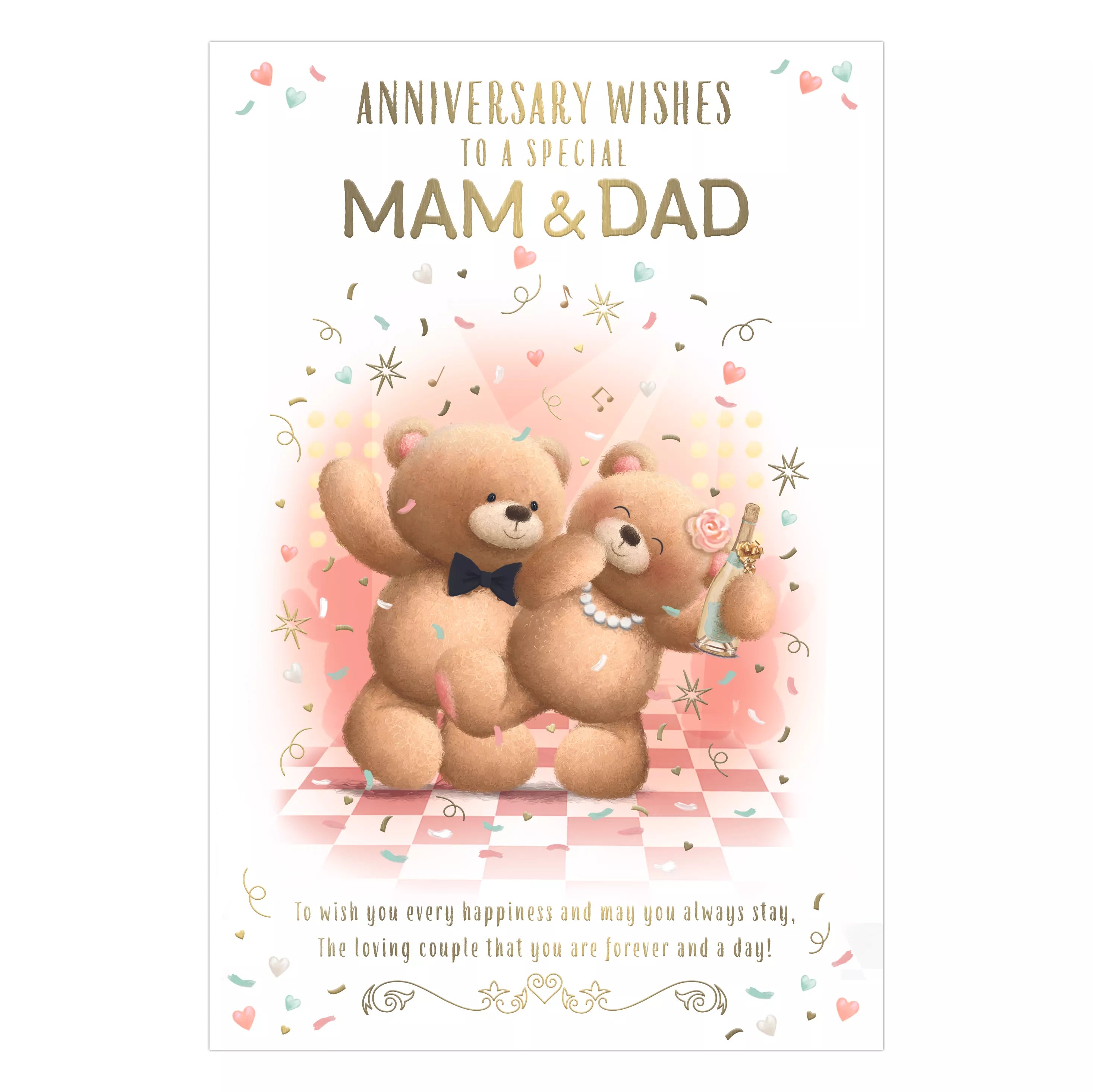 Set of six Prelude C75 Anniversary Mam & Dad greeting cards featuring festive designs and heartfelt messages.