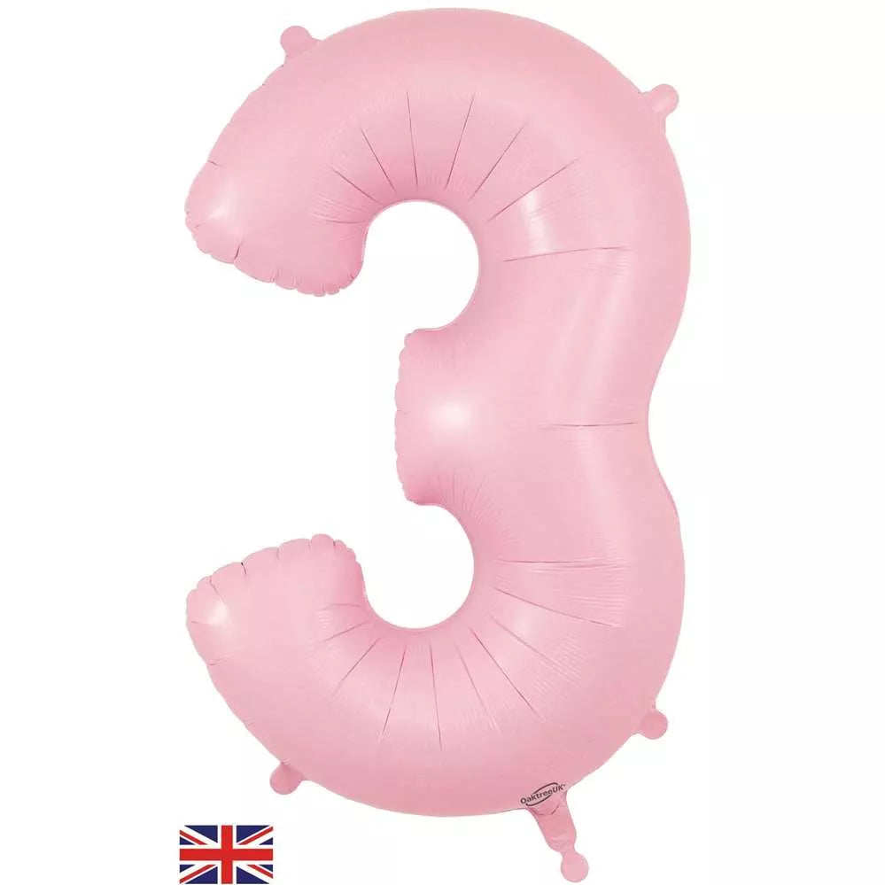 Oaktree 34-inch matte pink foil number 3 balloon, decorative helium or air balloon for celebrations and parties