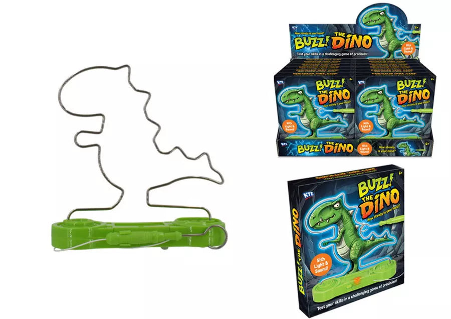 Dino Buzz The Wire Game toy by Kandy Toys, featuring a colorful wire maze puzzle with a dinosaur theme.