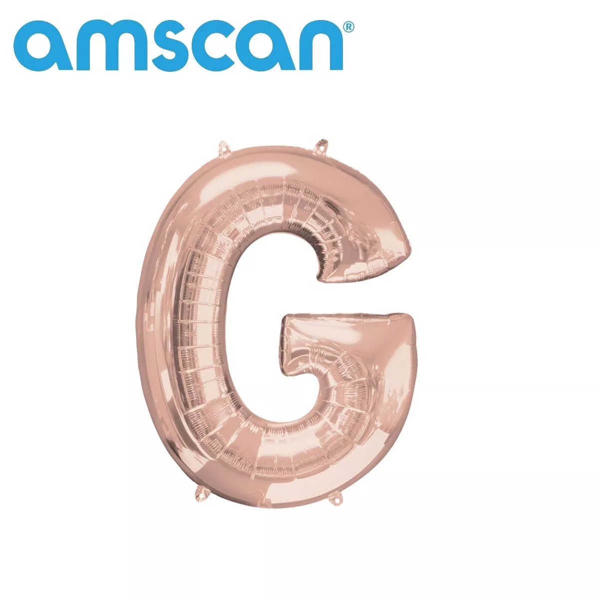Rose gold Anagram foil balloon shaped as the letter G, 16 inches tall, with shiny metallic finish and smooth curves.