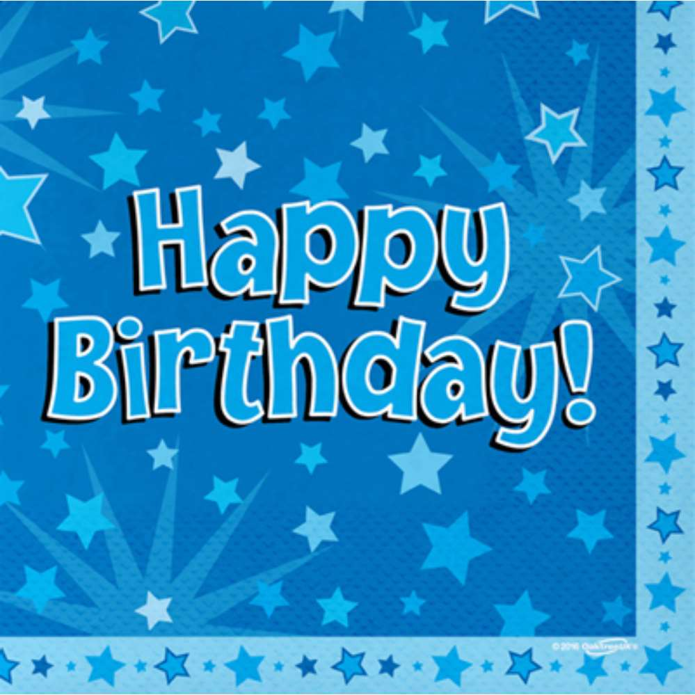 Happy Birthday Blue 3-ply Napkins 33x33cm 16pk