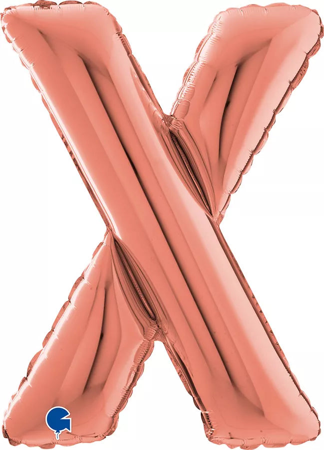 Grabo rose gold foil letter X balloon, 26 inches, shiny metallic finish, perfect for celebrations and decorative events.
