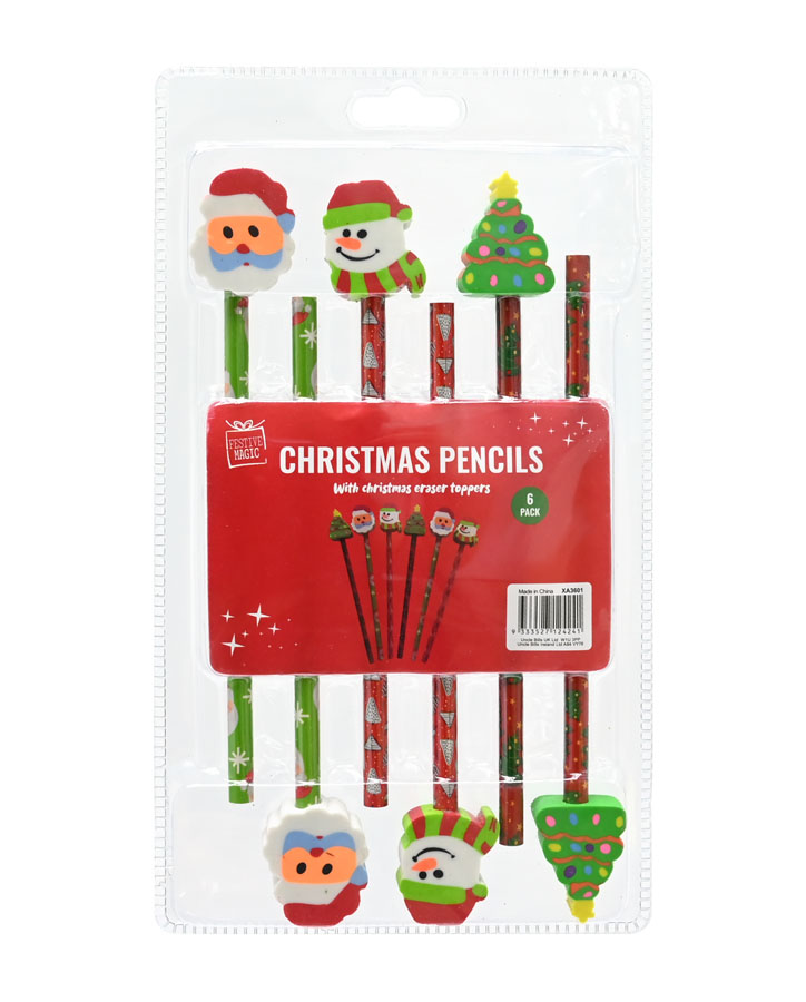 Uncle Bills 6 Pack Pencils With Erasers Christmas