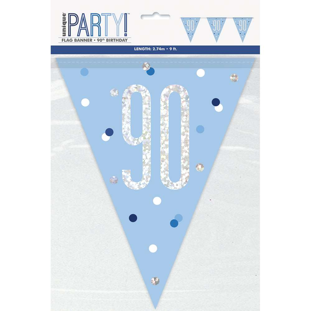 Unique Flag Banner Light Blue Glitz Age 90 9ft