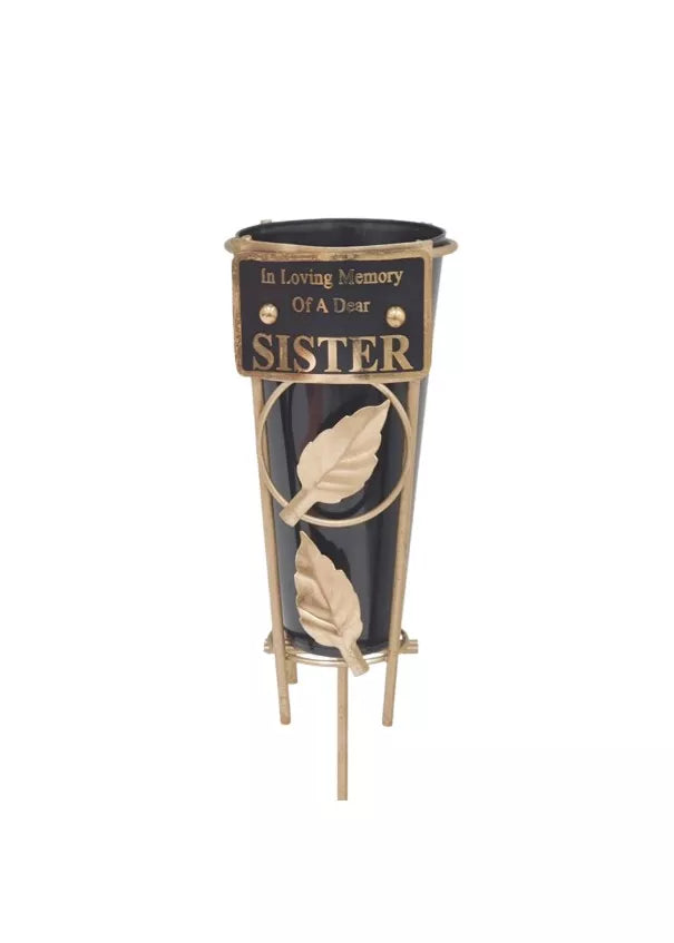 David Fischoff Grave Vase Sister keepsake, 36cm tall, with floral design, crafted for memorial remembrance.