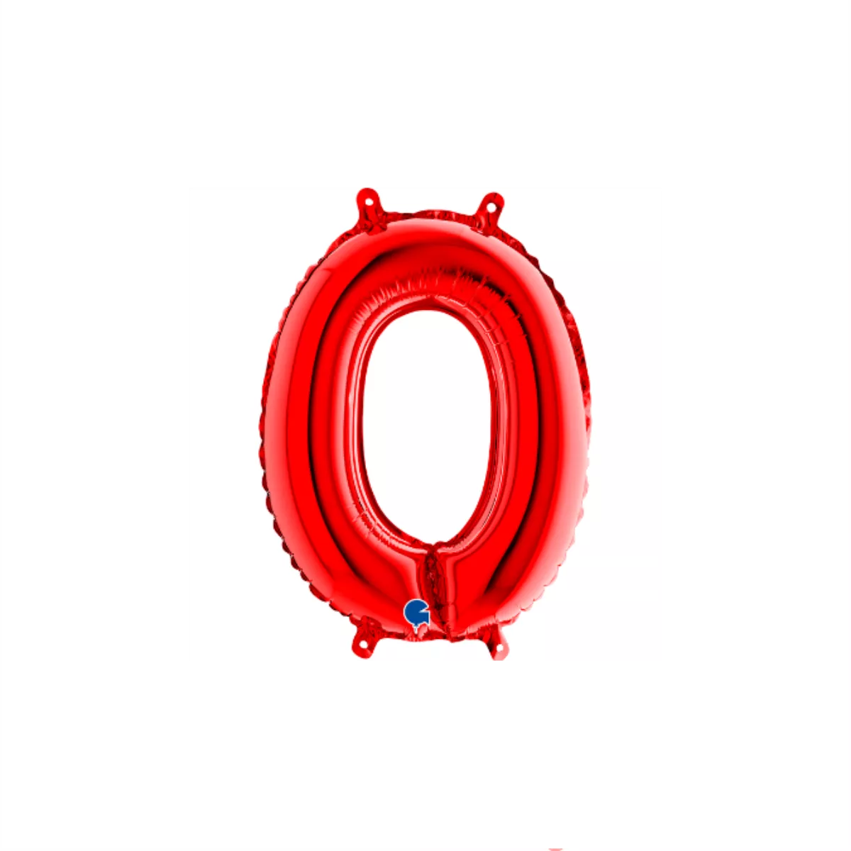 Red Grabo foil balloon shaped as the number 0, measuring 14 inches, with shiny metallic surface and bold numerical design.