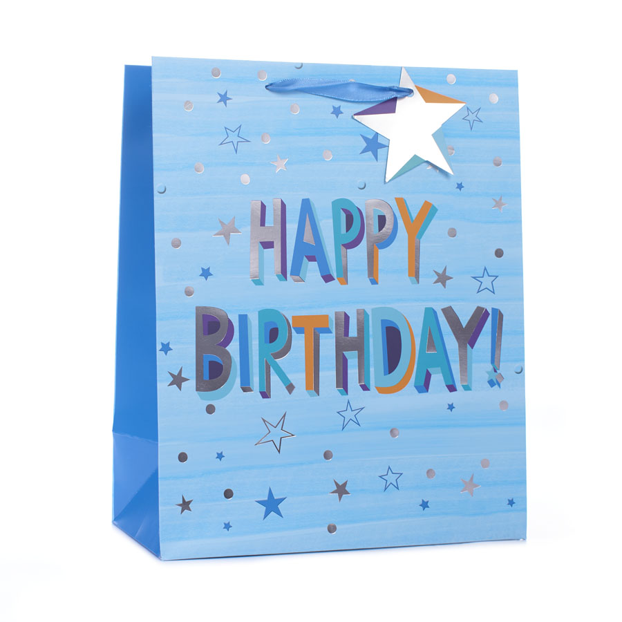 Gift Bag Birthday Blue Stars Large 6pk
