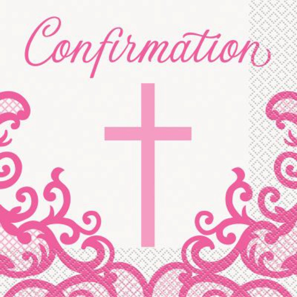 Pink Cross Confirmation Luncheon Napkins 16pk