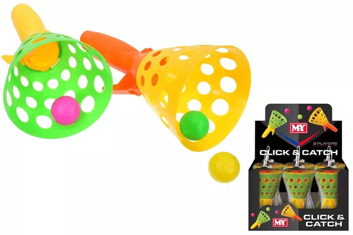 Kandy Toys Click & Catch game with 12 colorful toy sets, featuring small fishing rods and floating targets for children to play