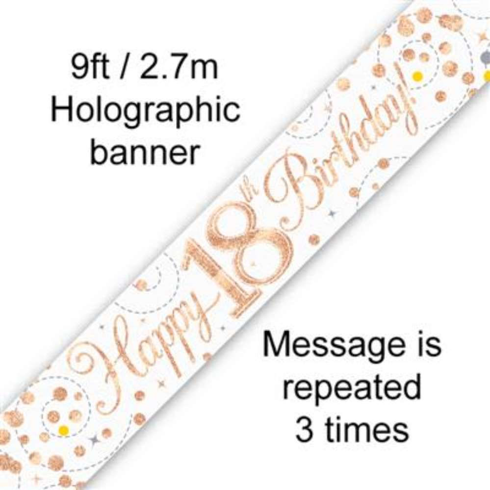 Oaktree Banner Sparkling Fizz Age 18 Rose Gold 9ft