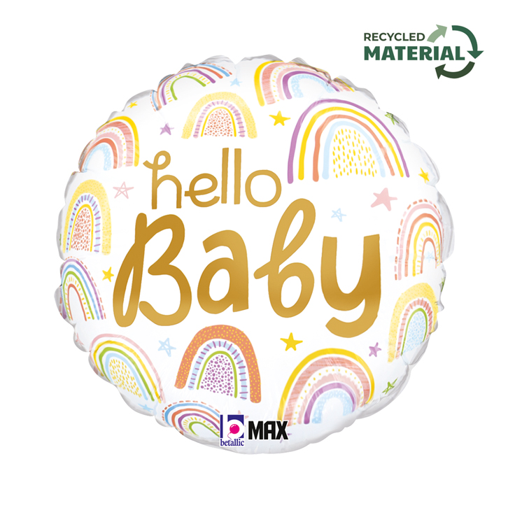 Grabo Foil Balloon White Hello Baby Rainbow 18