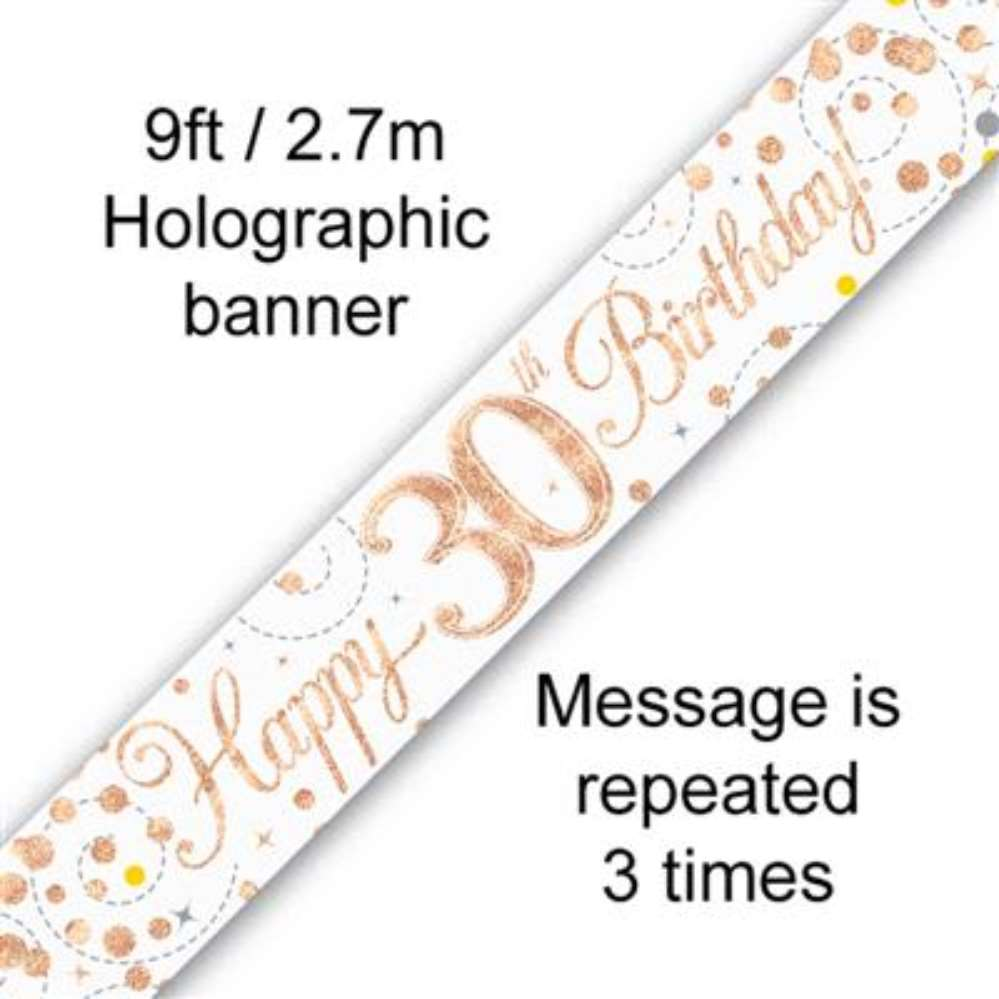 Oaktree Banner Sparkling Fizz Age 30 Rose Gold 9ft