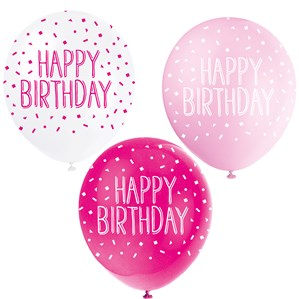 Unique Birthday Pink Asst 12" Latex Balloons 5pk